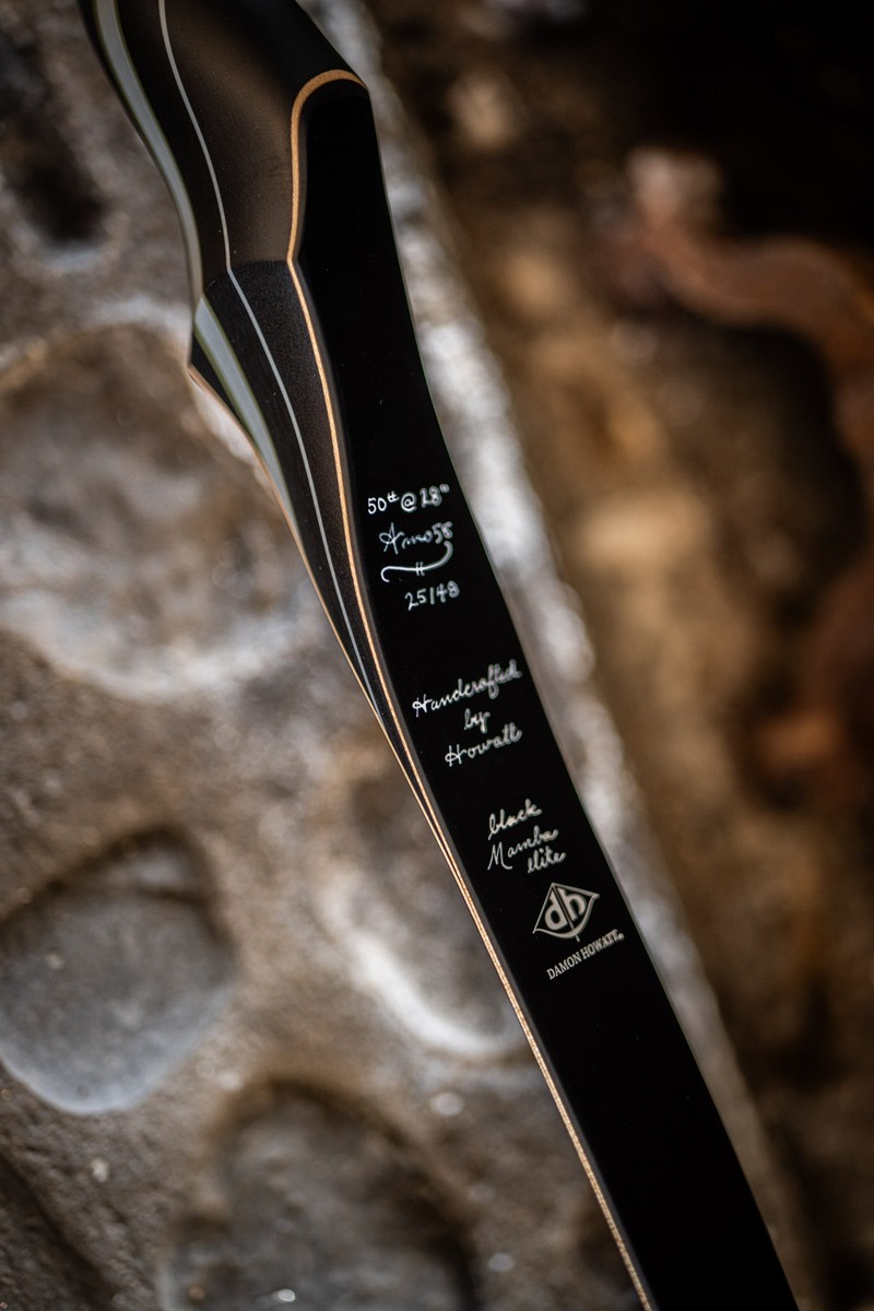 SN# 25148 Rare CUSTOM G10/Micarta Damon Howatt MAMBA ELITE (Custom Black Micarta + Green / Grey G10 Multi-Layered + Black Glass) RH 50# (58" AMO) 10/10 NEW (RARE, ONLY 1 IN STOCK — READY TO SHIP)